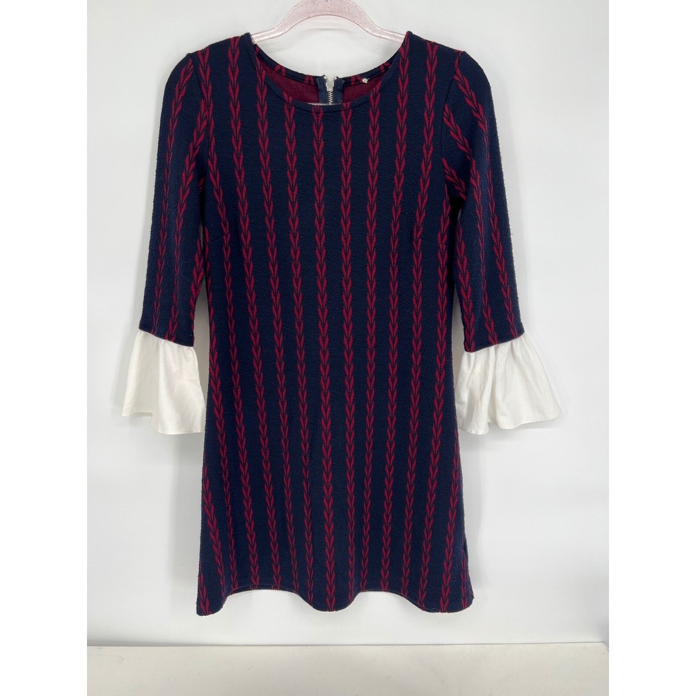 Pinch Bell Sleeve Dress Knit Mini Red Stripe White Cuff Size M NWT Org $59